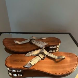 Miu Miu Silver leather Jeweled sandals SZ 38 1/2